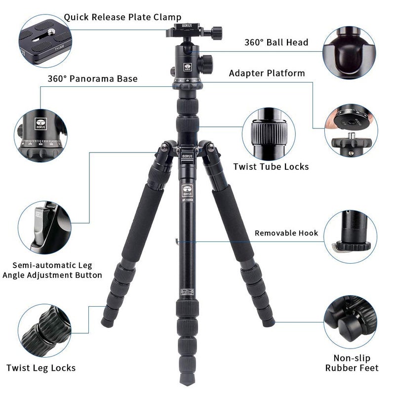 SIRUI 2-in-1 Aluminum Camera Tripod Monopod, Compact Professional Travel Tripod with 360 Panorama Ball Head, for DSLR Video Camcorders 17,6lbs Load (MT1005+M10) - Image 3